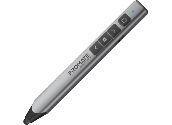 Promate Wireless 2-in-1 Presenter with Multifunctional Stylus, 2.4GHz RF Connectivity, Brilliant Green 200m Laser Pointer, 50m Range, One-Touch Presentation Control - Black